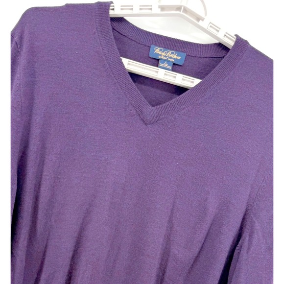 Brooks Brothers Saxon Wool V-Neck Sweater Mens Large Purple Pullover Knitwear - Picture 1 of 7